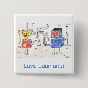 Love Robot Vierkante Button 5,1 Cm