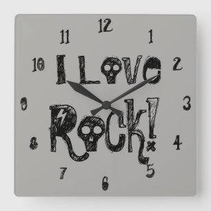 Love Rock Skulls Wall Clock Vierkante Klok
