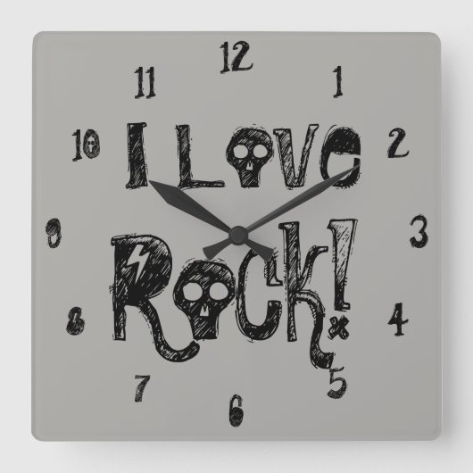 Love Rock Skulls Wall Clock Vierkante Klok (Voorkant)