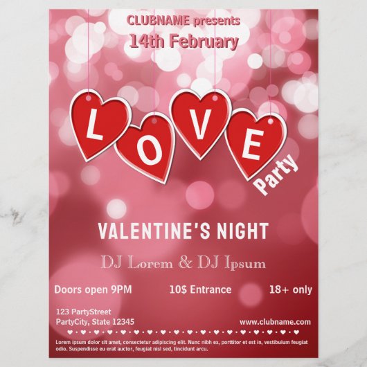LOVE Rode Hartjes Valentijnsdag Feest Flyer (Voorkant)