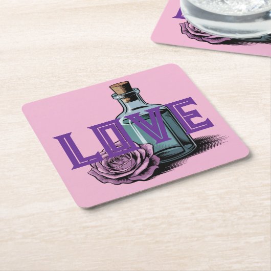 LOVE Roos Fles Onderzetter Set (Schuin)