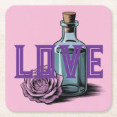 LOVE Roos Fles Onderzetter Set (Voorkant)