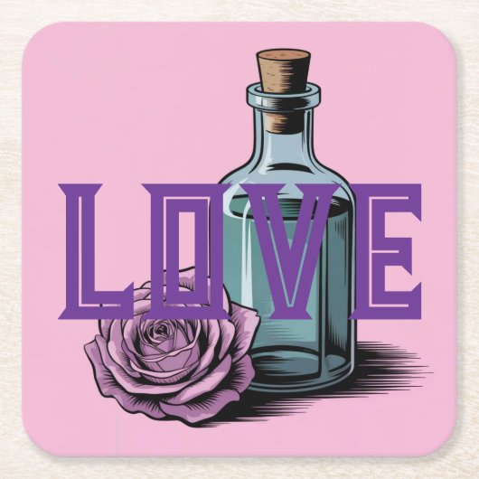 LOVE Roos Fles Onderzetter Set (Voorkant)