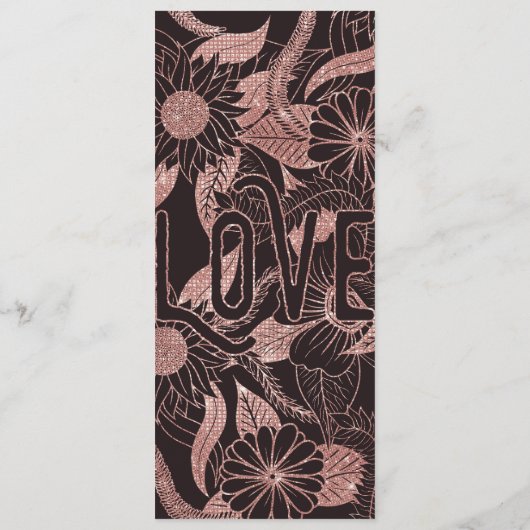 Love Roos Gold Glitter Girly Flowers Pattern Menu (Achterkant)
