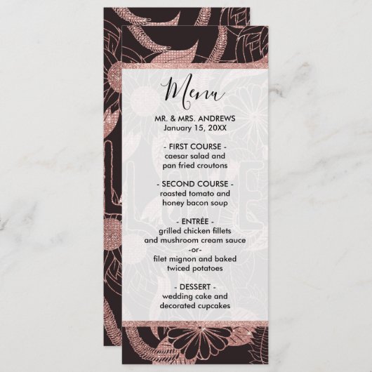 Love Roos Gold Glitter Girly Flowers Pattern Menu (Voorkant / Achterkant)