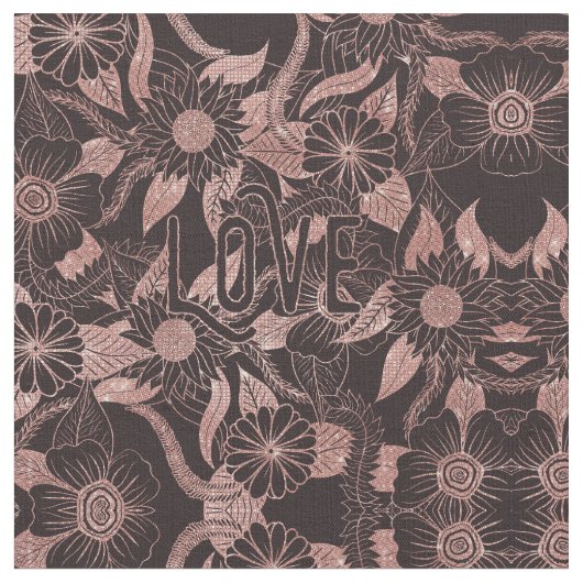 Love Roos Gold Glitter Girly Flowers Pattern Stof (Close Up)