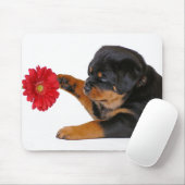 Love Rottweiler Puppy Dog with Red Gerbera Daisy Muismat (Met muis)