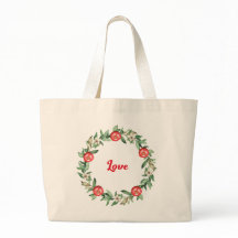 Love Roze Bloem en Granaatappel Grote Tote Tas