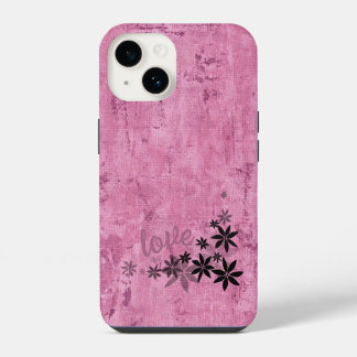 LOVE Roze Bloemen Hoesje iPhone 14 Hoesje