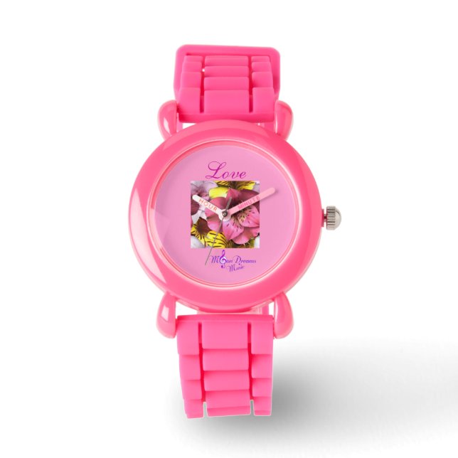 "Love" Roze Glitter Strap Horloge (Voorkant)