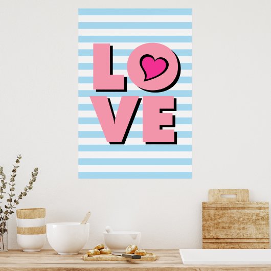 LOVE, roze hart, Typografie poster, t shirt, Poster (Keuken)