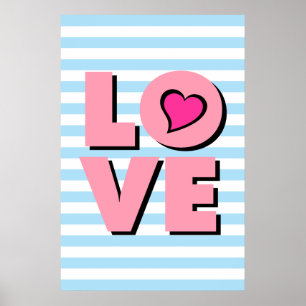 LOVE, roze hart, Typografie poster, t shirt, Poster