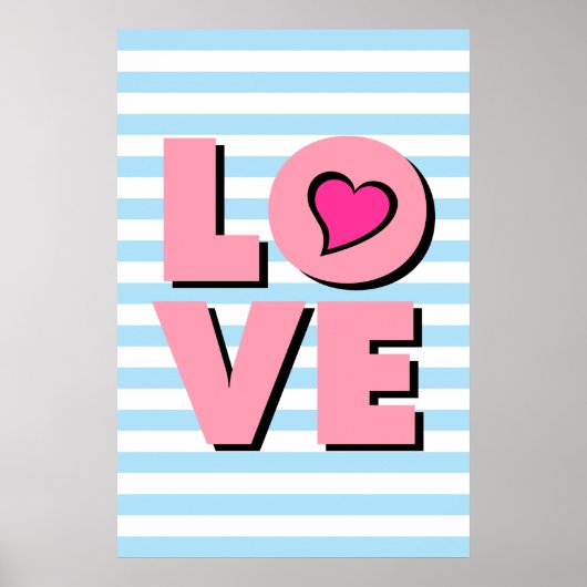LOVE, roze hart, Typografie poster, t shirt, Poster (Voorkant)