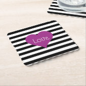 LOVE Roze Hart Zwart & Witte Strepen Patroon Kartonnen Onderzetters (Gebogen)