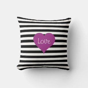 LOVE Roze Hart Zwart & Witte Strepen Patroon Kussen