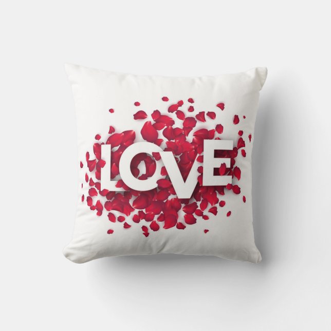 LOVE Rozenblaadjes Typografie – Romantische Poster Kussen (Voorkant)