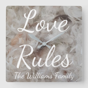Love Rules Bird Feathers Fotografie Elegant Vierkante Klok