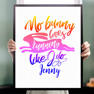 Love Run Motivatie Regenboog Konijn Typografie Poster