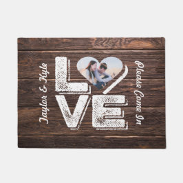 Love Rustic Woodland Photo Heart Lijst Monogram Deurmat