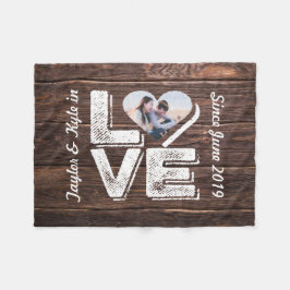 Love Rustic Woodland Photo Heart Lijst Monogram Fleece Deken