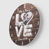 Love Rustic Woodland Photo Heart Lijst Monogram Grote Klok (Hoek)