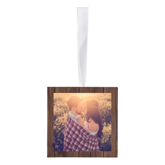 Love Rustic Woodland Photo Heart Lijst Monogram Kubus Ornament (Rechts)