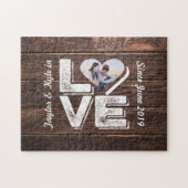 Love Rustic Woodland Photo Heart Lijst Monogram Legpuzzel (Horizontaal)