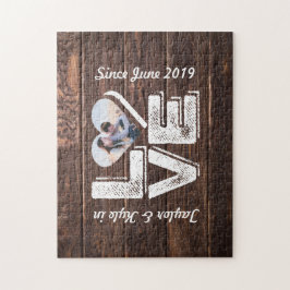 Love Rustic Woodland Photo Heart Lijst Monogram Legpuzzel