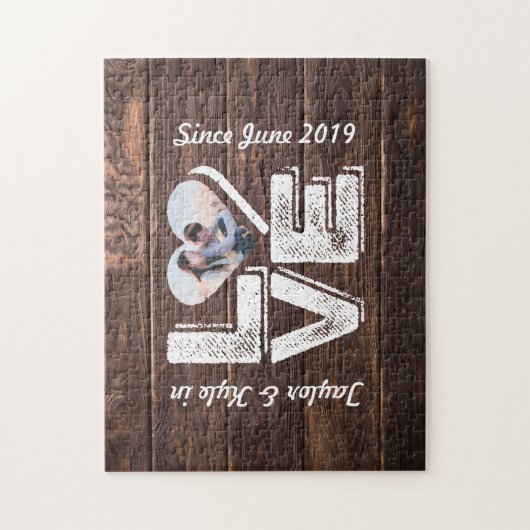 Love Rustic Woodland Photo Heart Lijst Monogram Legpuzzel (Verticaal)