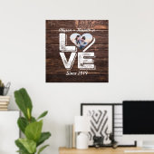 Love Rustic Woodland Photo Heart Lijst Monogram Poster (Thuiskantoor)