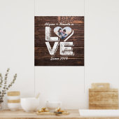 Love Rustic Woodland Photo Heart Lijst Monogram Poster (Keuken)