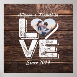 Love Rustic Woodland Photo Heart Lijst Monogram Poster