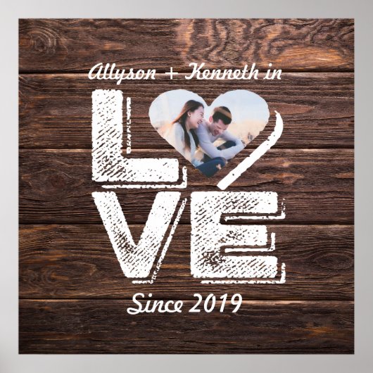 Love Rustic Woodland Photo Heart Lijst Monogram Poster (Voorkant)