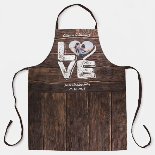 Love Rustic Woodland Photo Heart Lijst Monogram Schort (Voorkant)