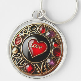 Love’s Little Locks: Red Heart Metal Circle Keych Sleutelhanger