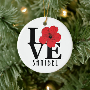 LOVE Sanibel Red Hibiscua Keramisch Ornament