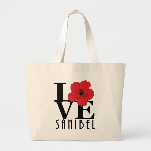 LOVE Sanibel Red Hibiscus Grote Tote Bag (Voorkant)