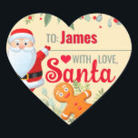 "Love, Santa" Gingerbread Custom Christmas Beige Hart Sticker<br><div class="desc">Een gepersonaliseerde en leuke "Met liefde,  kerstman" sticker om aan je kerstcadeaus te bevestigen! Verander de naam voor een aangepast kerstcadeau van de Kerstman! Kenmerken Santa en een peperkoek man met kerstgroen op een beige / lichtgele achtergrond.</div>