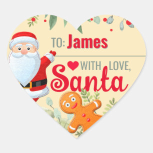 "Love, Santa" Gingerbread Custom Christmas Beige Hart Sticker