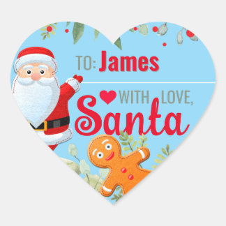 "Love, Santa" Gingerbread Custom Christmas Blue Hart Sticker