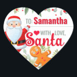 "Love, Santa" Gingerbread Custom Christmas Gift Hart Sticker<br><div class="desc">Een gepersonaliseerde en leuke "Met liefde,  kerstman" sticker om aan je kerstcadeaus te bevestigen! Verander de naam voor een aangepast kerstcadeau van de Kerstman! Kenmerken Santa en een peperkoek man met kerstgroen.</div>