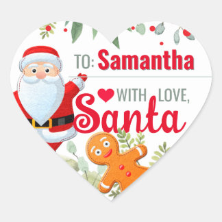 "Love, Santa" Gingerbread Custom Christmas Gift Hart Sticker