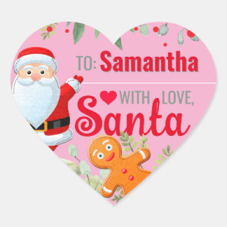 "Love, Santa" Gingerbread Custom Christmas Pink Hart Sticker