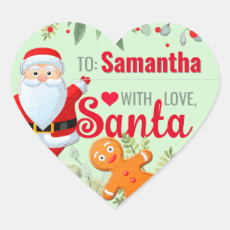 "Love, Santa" Gingerbread Custom Green Christmas Hart Sticker