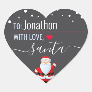 "Love, Santa" Grey Gepersonaliseerd kerstcadeau Hart Sticker