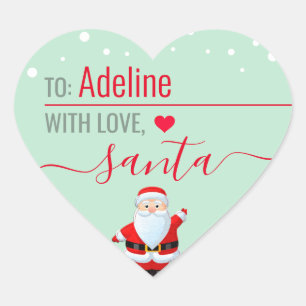 "Love, Santa" Munt Gepersonaliseerd kerstcadeau Hart Sticker