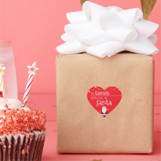 "Love, Santa" rood Gepersonaliseerd kerstcadeau Hart Sticker (Feest)