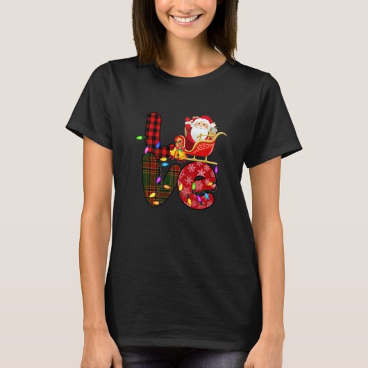 Love Santa Xmas Lights Red Buffalo Plaid Snowing C T-shirt (Voorkant)