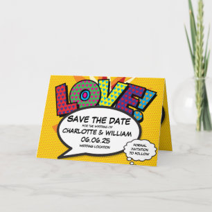 LOVE Save the Date Leuk Retro Strip Pop Art Aankondiging