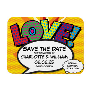 LOVE Save the Date Leuk Retro Stripboek Pop Art Magneet